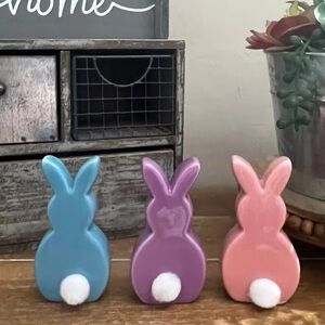 New 3pc Ceramic Pastel Bunnies Perfect Tray Decor